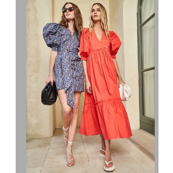 Hunter Bell The Hampton Dress In Geo Bloom Print Size Small Puff Shoulder Wrap - Picture 6 of 12